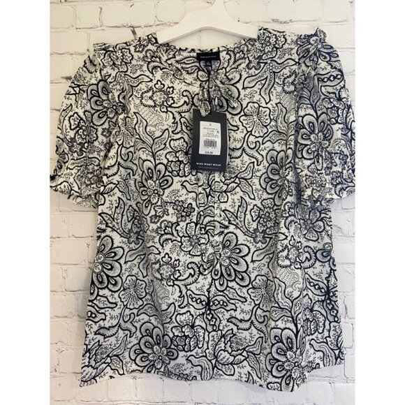 **Who What Wear** Women's Paisley Print  Blouse, Black & White, Size S - Picture 1 of 7
